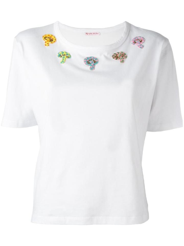 Olympia Le-tan Beaded Mushroom T-shirt, Women's, Size: Small, White, Cotton