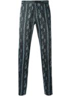 Etro Printed Slim Fit Trousers, Men's, Size: 48, Black, Cotton/spandex/elastane