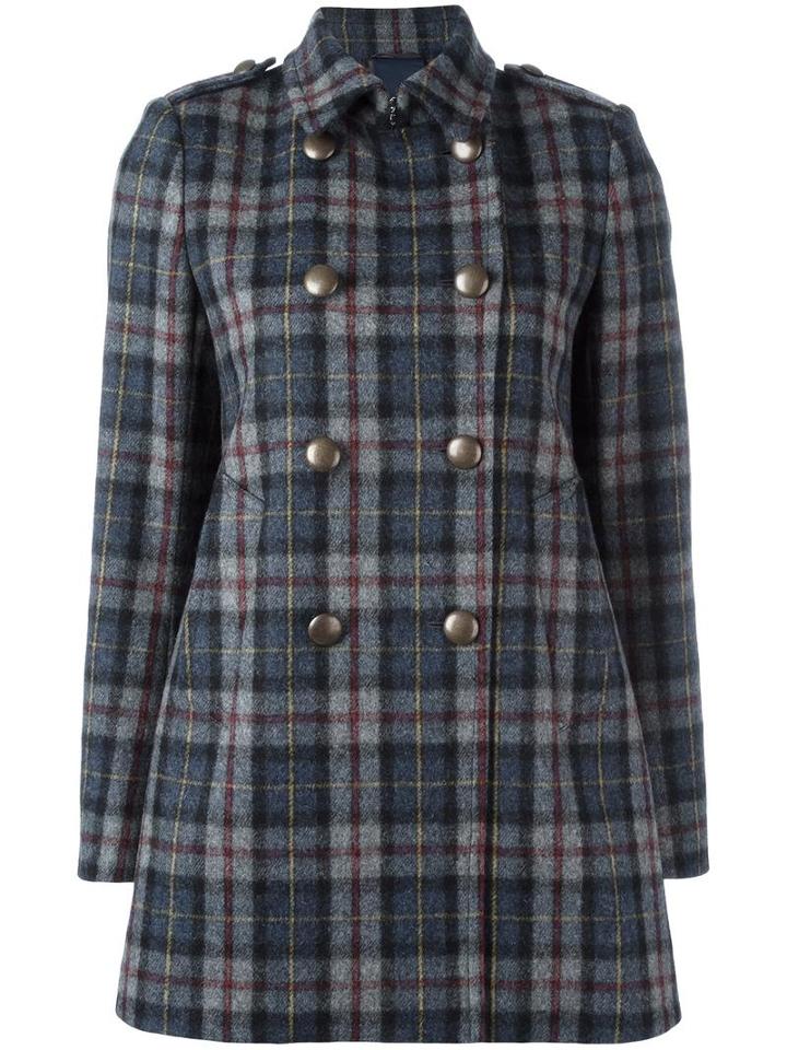 Aspesi Plaid Peacoat, Women's, Size: 40, Grey, Wool/viscose/cupro