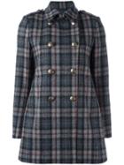 Aspesi Plaid Peacoat, Women's, Size: 40, Grey, Wool/viscose/cupro