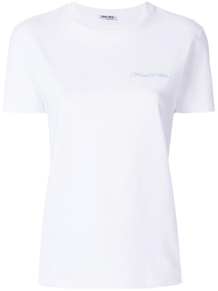 Miu Miu Logo Embroidered T-shirt - White