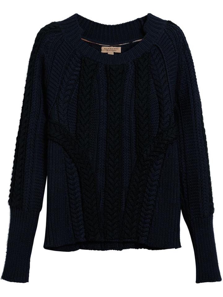 Burberry Two-tone Cable Knit Jumper - Blue