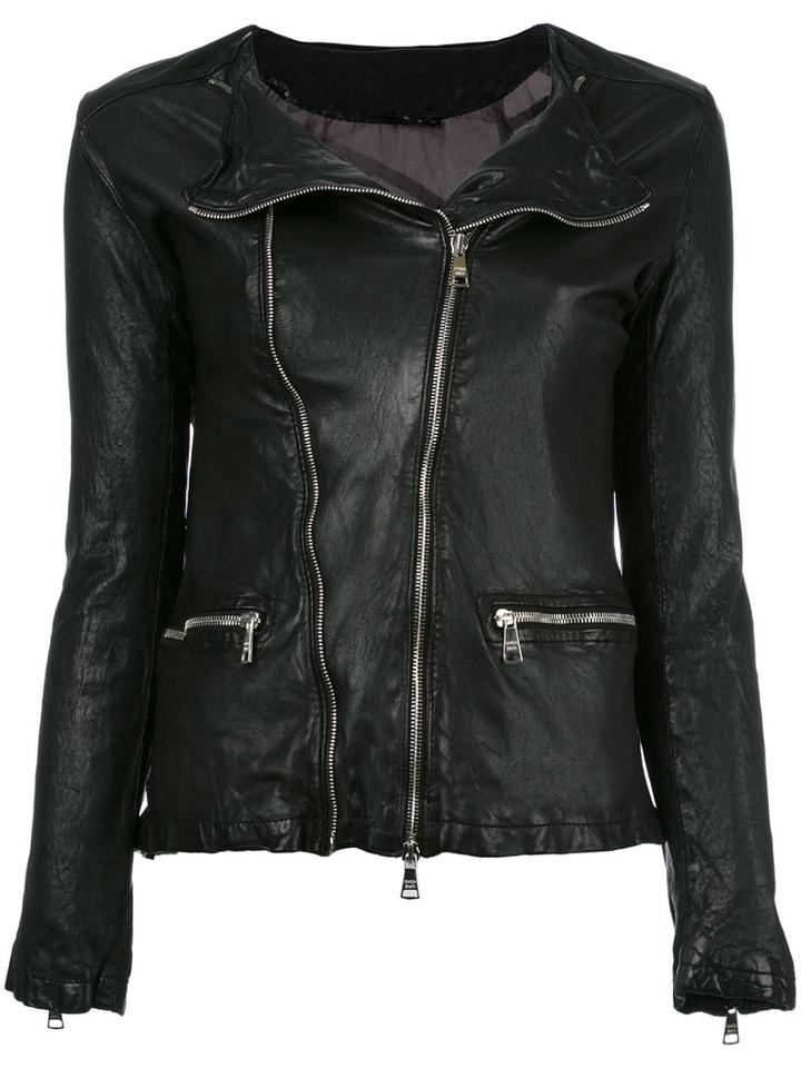 Giorgio Brato Zip Up Jacket, Women's, Size: 46, Black, Leather/nylon/cotton