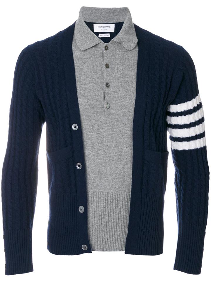 Thom Browne Trompe L'oeil Long Sleeve Polo In Navy Cashmere - Blue