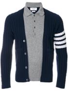 Thom Browne Trompe L'oeil Long Sleeve Polo In Navy Cashmere - Blue
