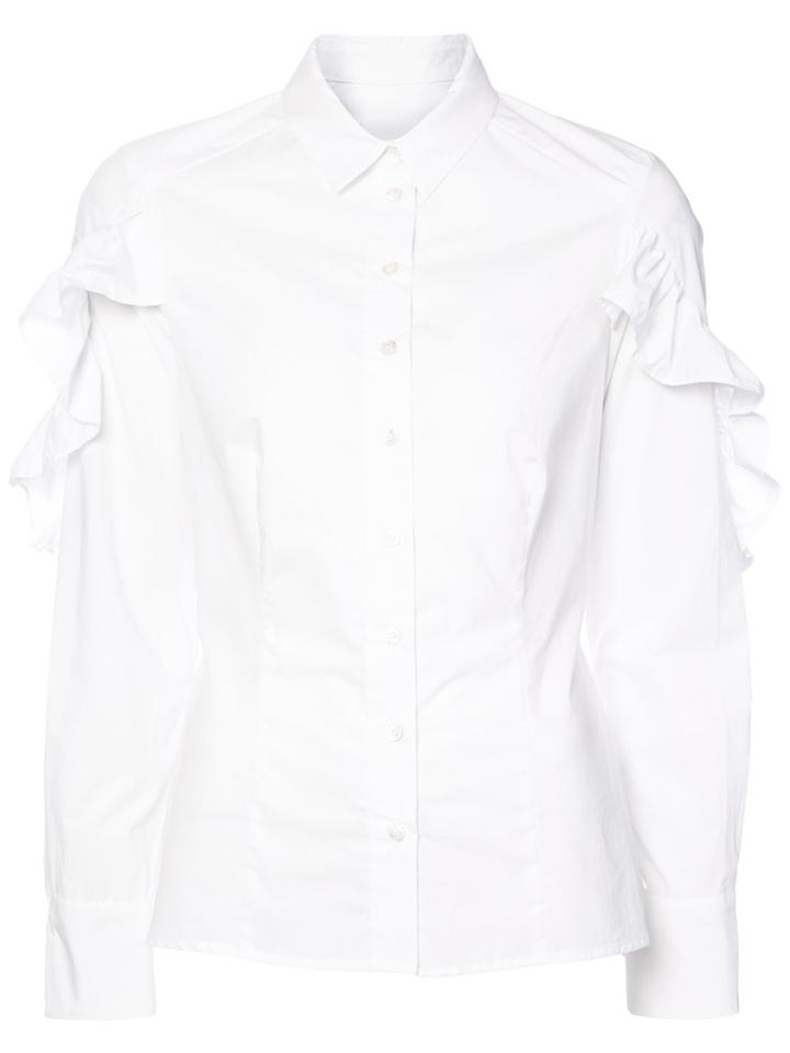 Sea Frill Trim Sleeves Shirt - White