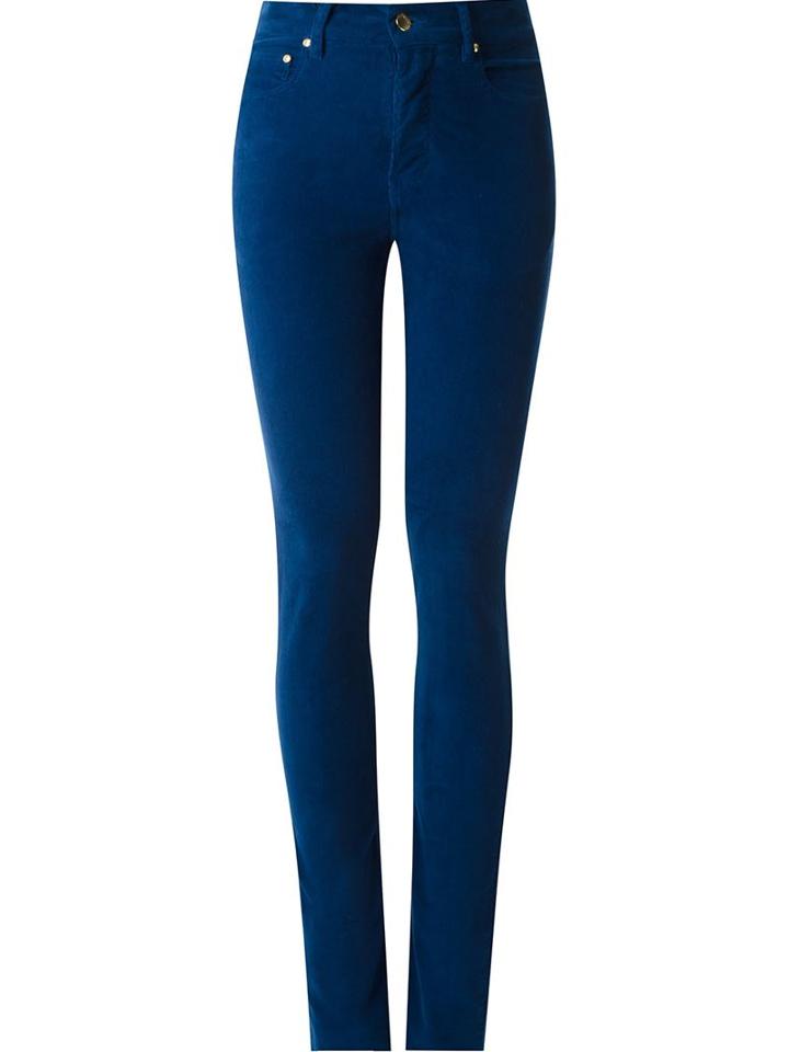 Amapô High Waisted Velvet Skinny Trousers, Women's, Size: 38, Blue, Cotton/spandex/elastane
