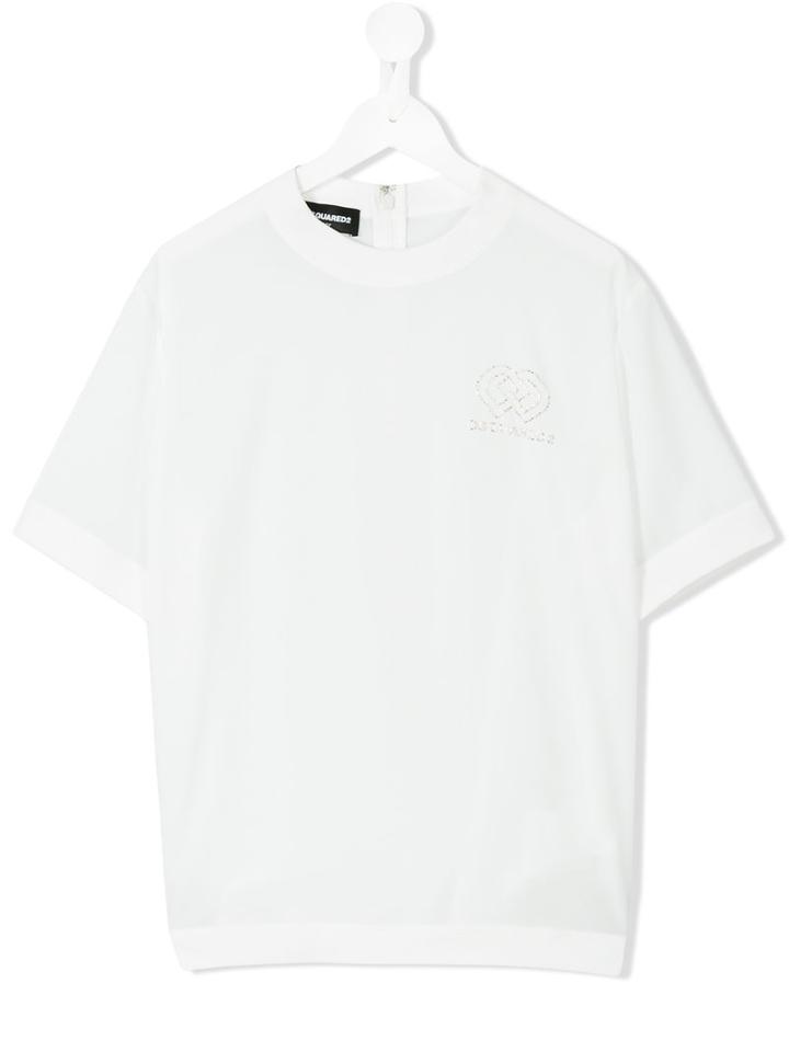 Dsquared2 Kids - Beaded Dd Chest Logo T-shirt - Kids - Cotton/polyester - 8 Yrs, White
