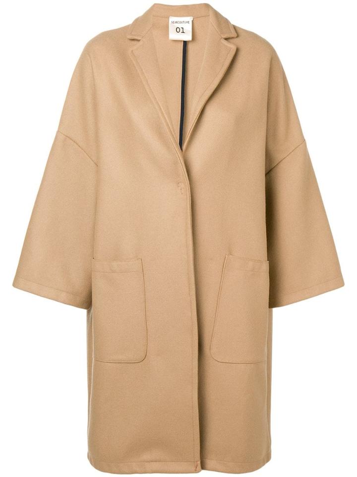 Semicouture Cropped Sleeve Coat - Brown