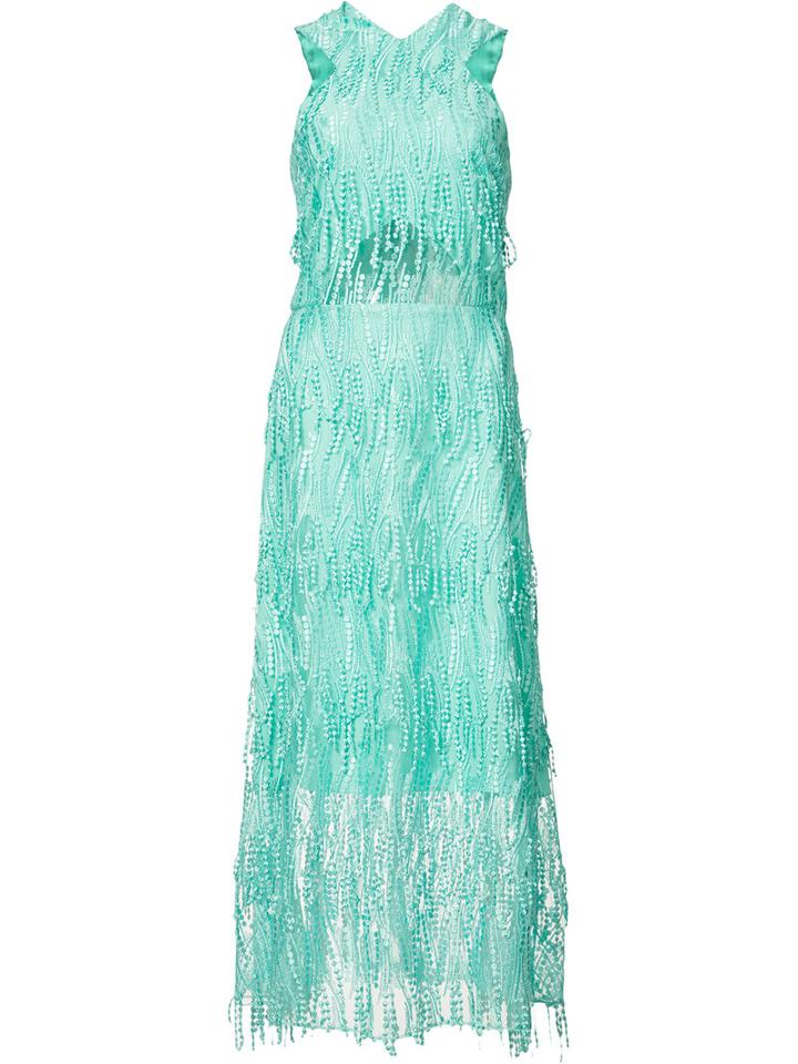 Christian Siriano - Long Embroidered Dress - Women - Polyester - 6, Women's, Blue, Polyester