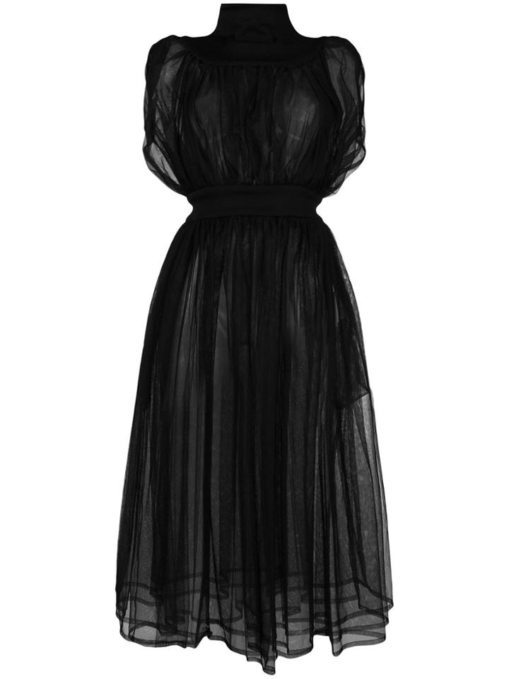 Comme Des Garçons Noir Kei Ninomiya Sheer Gathered Long Dress - Black