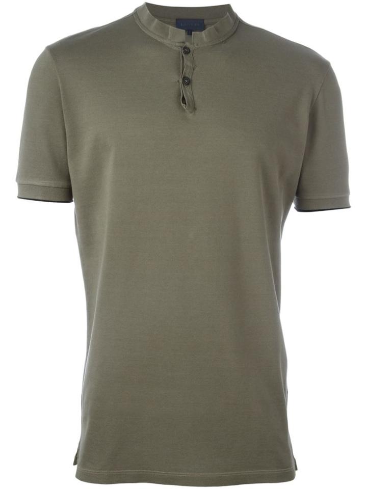 Lanvin Collarless Polo Shirt, Men's, Size: Small, Green, Cotton