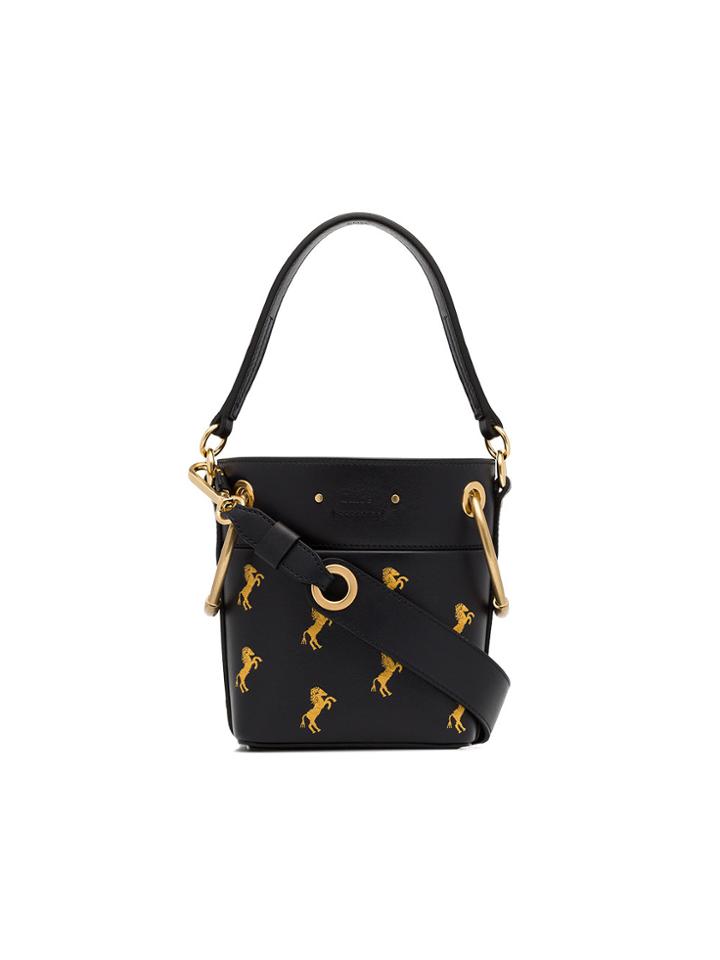 Chloé Navy Blue And Yellow Roy Horse Embroidered Mini Leather Bag -