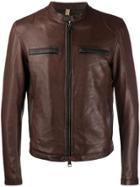 Tagliatore Fitted Leather Jacket - Brown