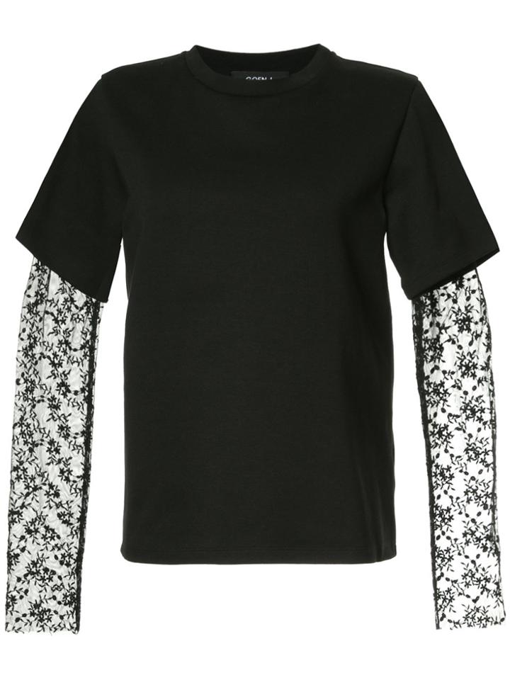Goen.j Lace Sleeve Layered T-shirt - Black