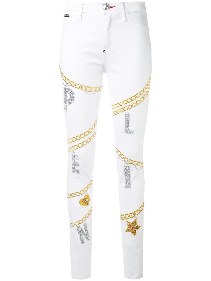 Philipp Plein - Chain Detail Skinny Jeans - Women - Cotton/spandex/elastane - 27, White, Cotton/spandex/elastane