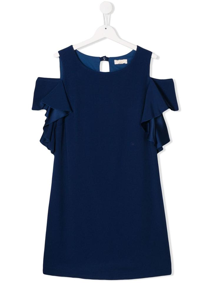 Monnalisa Teen Casual Dress With Shoulder Cut-outs - Blue