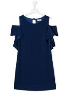 Monnalisa Teen Casual Dress With Shoulder Cut-outs - Blue