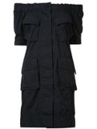 Sacai Off-shoulder Ruched Dress, Women's, Size: 2, Blue, Cotton