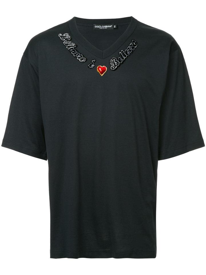 Dolce & Gabbana Slogan Embroidered T-shirt - Blue