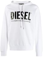 Diesel Logo Hoodie In Loopback Cotton - White