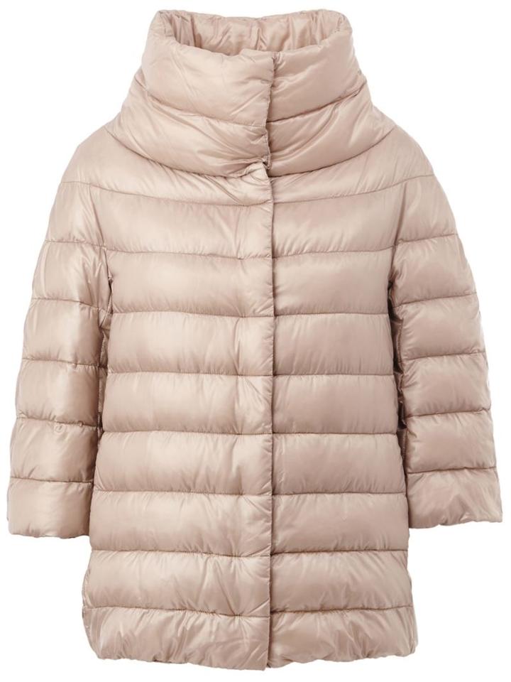 Herno High Collar Padded Jacket, Women's, Size: 46, Nude/neutrals, Cotton/acetate/feather/polyamide
