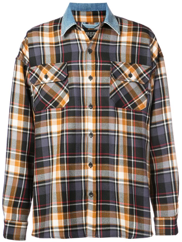 Fear Of God Contrast Collar Plaid Shirt - Pink & Purple