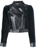Alexander Mcqueen Cropped Biker Jacket, Women's, Size: 42, Black, Lamb Skin/silk/sheep Skin/shearling