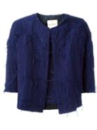 Erika Cavallini Frayed Effect Boxy Jacket, Women's, Size: 44, Blue, Linen/flax/cotton