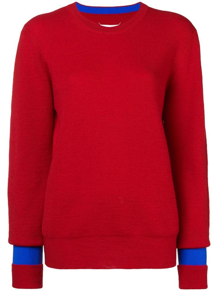 Maison Margiela Contrast Cuff Knitted Jumper - Red