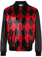 Saint Laurent Sequin Embellished Bomber Jacket, Men's, Size: 48, Black, Cotton/lamb Skin/polyamide/virgin Wool