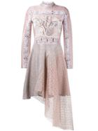 Peter Pilotto Embroidered Asymmetric Dress, Women's, Size: 10, Pink/purple, Silk/polyamide/polyester/viscose