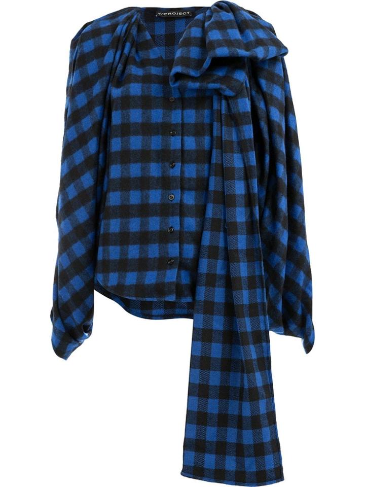 Y / Project Checked Asymmetric Blouse - Blue