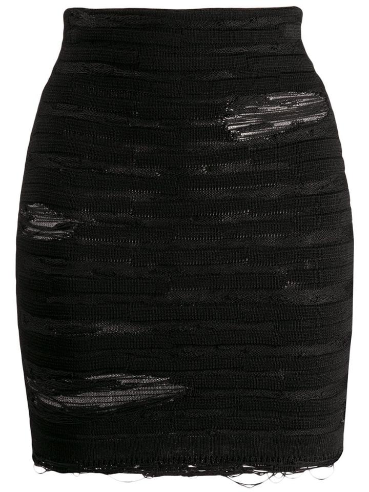 Balmain Distressed Striped Mini Skirt - Black