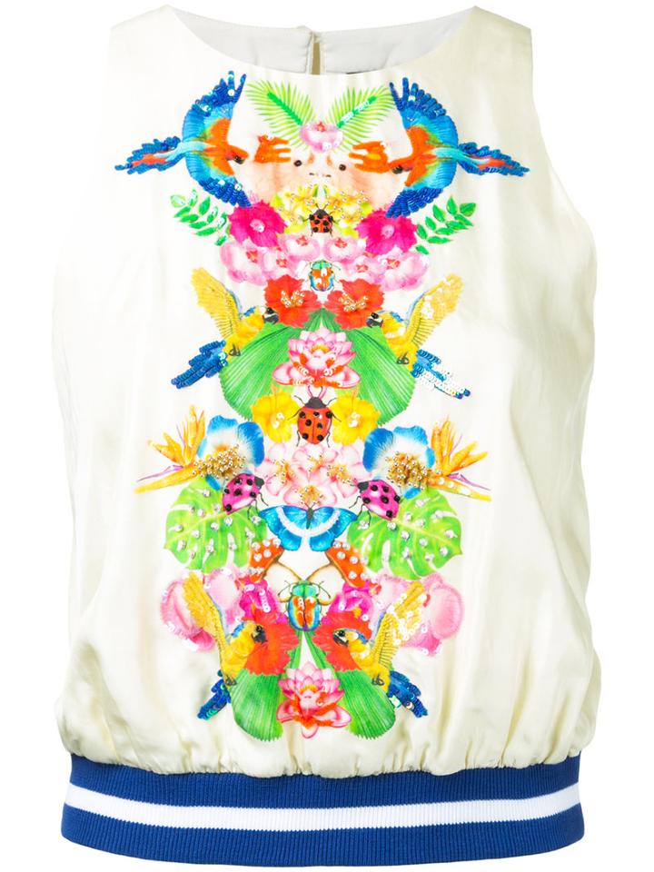 Manish Arora - Tropical Print Tank Top - Women - Silk/polyester - 36, White, Silk/polyester