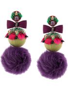 Ranjana Khan Oversized Fur Pom Pom Earrings - Purple