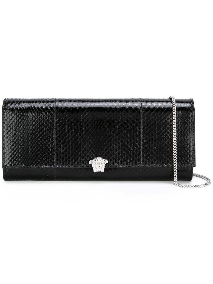 Versace Medusa Fastening Clutch, Black, Leather