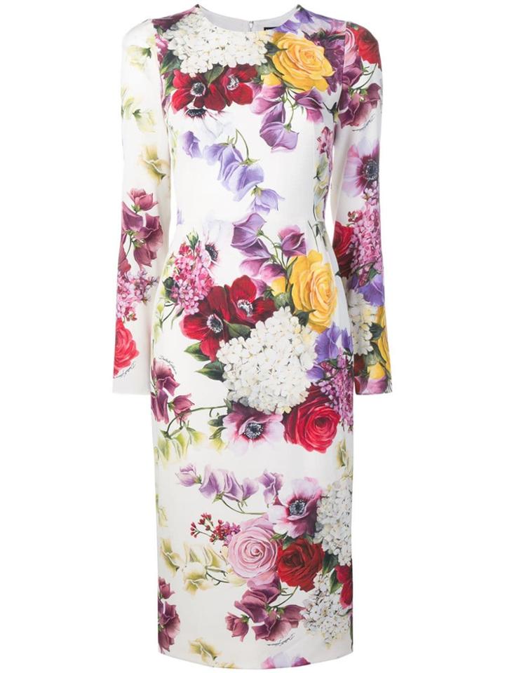 Dolce & Gabbana Floral Print Pencil Dress - White