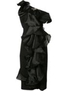Christian Siriano - Fitted Ruffle Dress - Women - Silk - 0, Women's, Black, Silk
