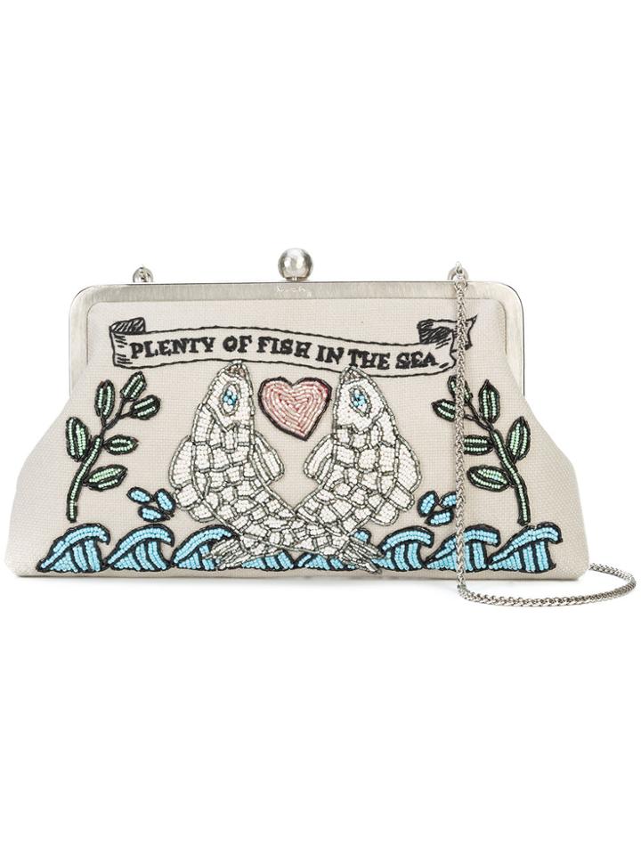 Sarah's Bag Plenty Of Fish Embroidered Clutch - Brown