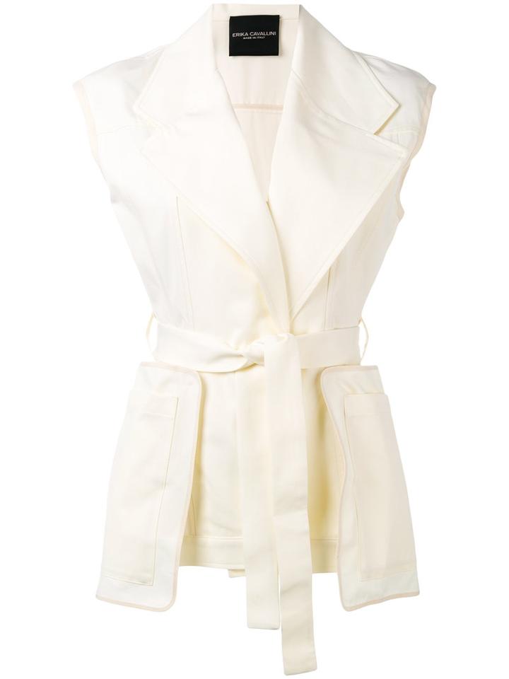 Erika Cavallini - Belted Vest - Women - Cotton - 40, Nude/neutrals, Cotton
