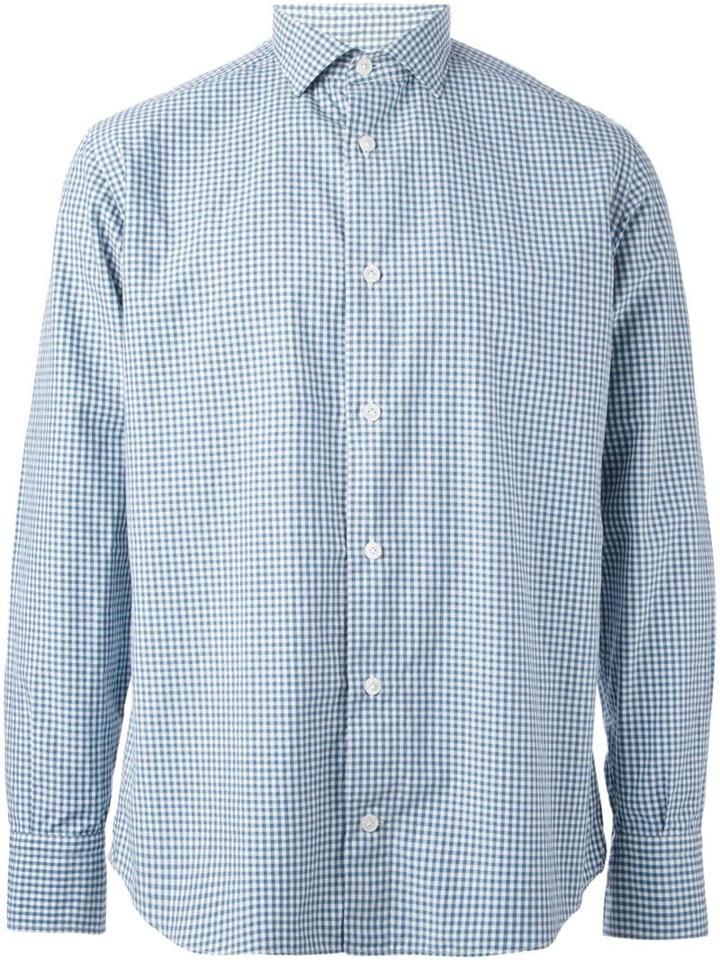 Eleventy Gingham Check Shirt, Men's, Size: 44, Green, Cotton