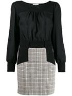 Patrizia Pepe Panelled Check Dress - Black