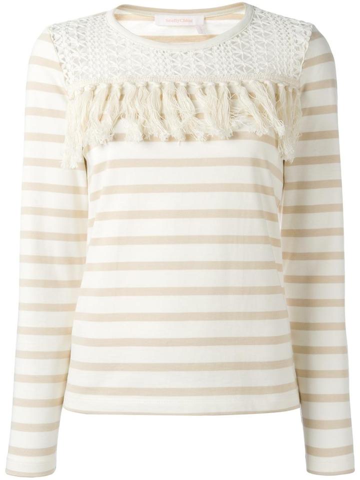 See By Chloé Striped Blouse, Women's, Size: Medium, White, Cotton