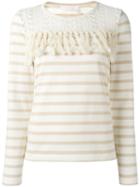 See By Chloé Striped Blouse, Women's, Size: Medium, White, Cotton