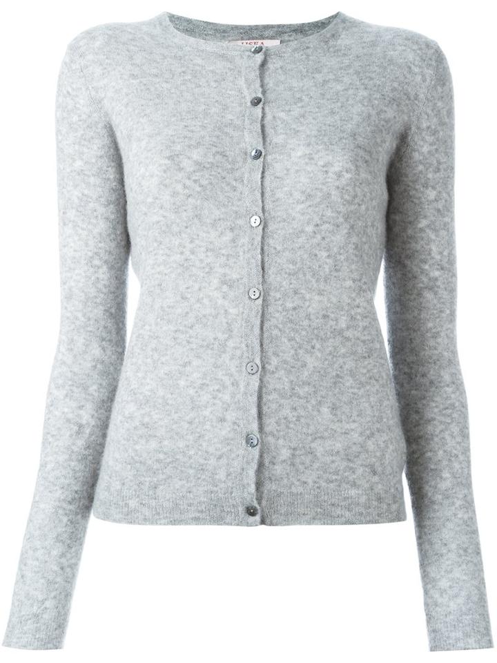 Liska Round Neck Cardigan, Women's, Size: Small, Grey, Silk/cashmere