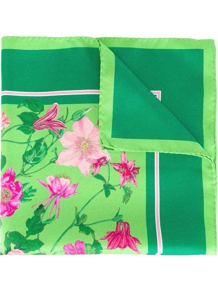 Kiton Floral Print Pocket Square, Men's, Green, Silk