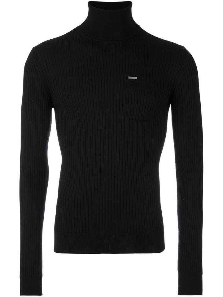 Dsquared2 Turtle Neck Ribbed Jumper, Men's, Size: Large, Black, Virgin Wool