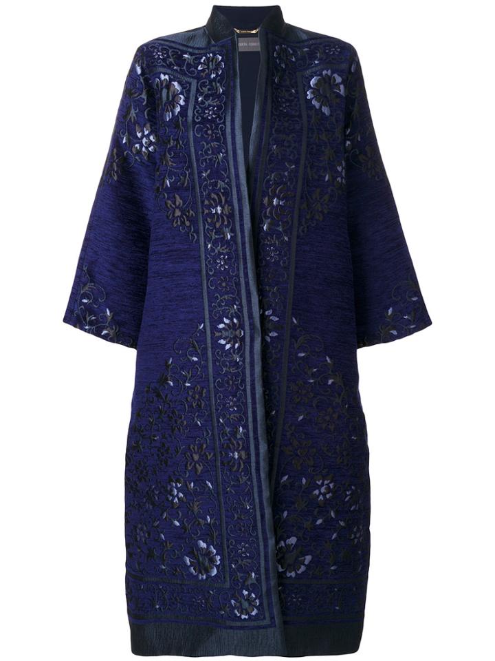 Alberta Ferretti Mandarin Neck Jacquard Coat - Blue