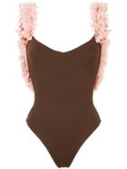 La Reveche Amira Ruffle-trimmed Swimsuit - Brown